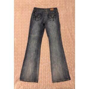 Hydraulic Low Rise Wide Leg Flare Jeans Sz 9/10 Cyber Y2K Whiskered Denim